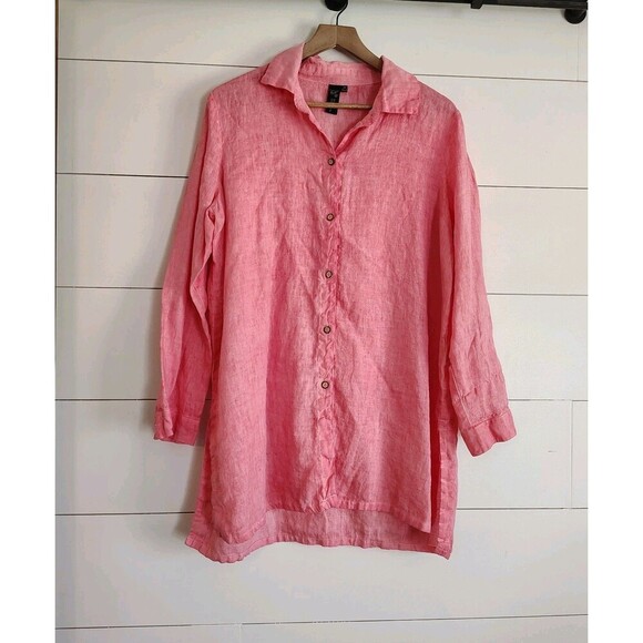 Focus Casual Life Linen Beachy Lagenlook Mature Coastal Wooden Buttons Medium - Picture 1 of 8